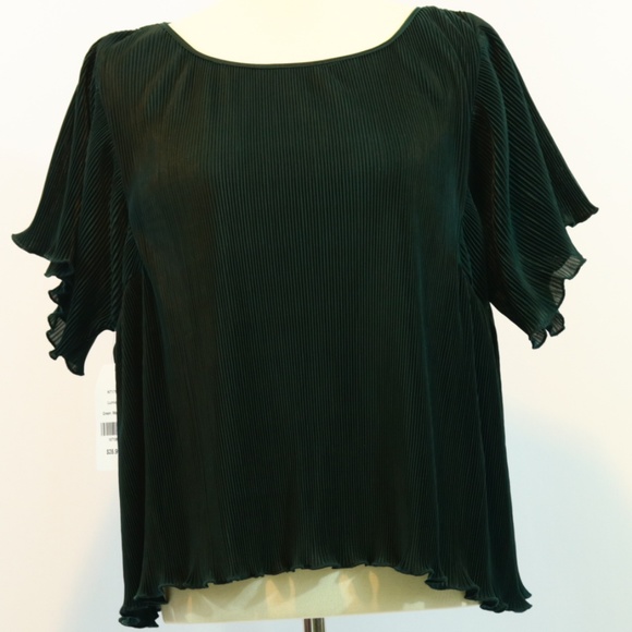 Lumiere Hunter Green Mini Accordion Pleated Top - Picture 3 of 8